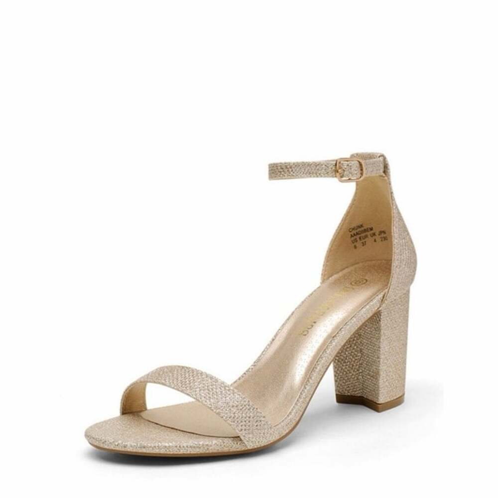 Dream Pairs Gold Glitter Block Heel Ankle Strap Sandals Women’s Size 8